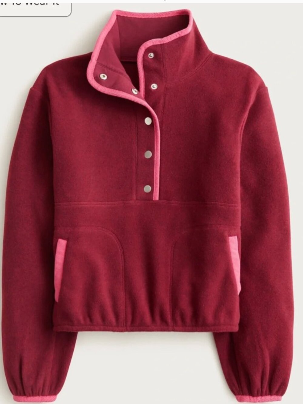 J. Crew Burgundy Teddy Fleece Pullover with Pink Trim